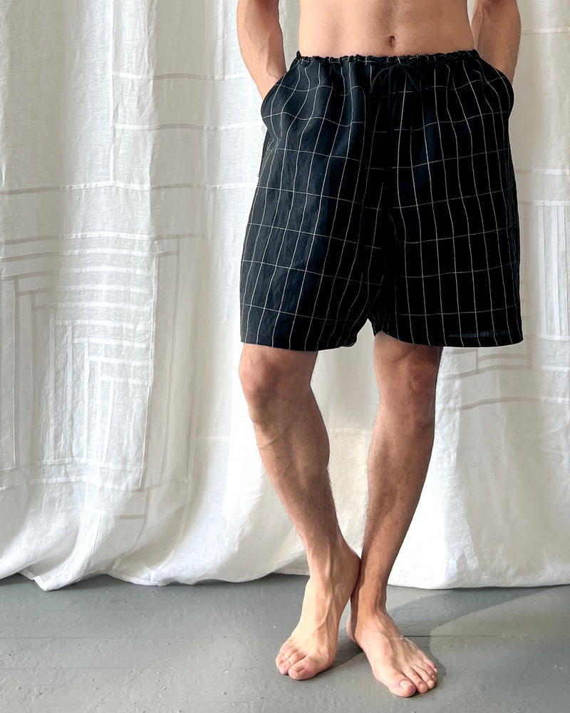
                  
                    Load image into Gallery viewer, black grid linen shorts
                  
                