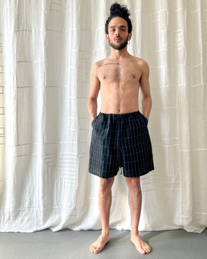 
                  
                    Load image into Gallery viewer, black grid linen shorts
                  
                