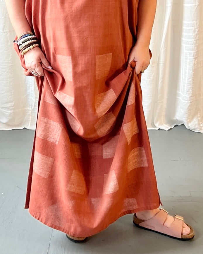 
                  
                    Load image into Gallery viewer, silk and cotton madder root caftan dress
                  
                