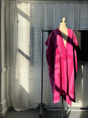 
                  
                    Load image into Gallery viewer, magenta cochineal silk noil v-neck caftan
                  
                