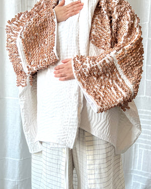 
                  
                    Load image into Gallery viewer, white linen and leather quilted jacket
                  
                