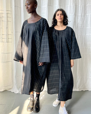 
                  
                    Load image into Gallery viewer, black grid linen and silk tunic
                  
                