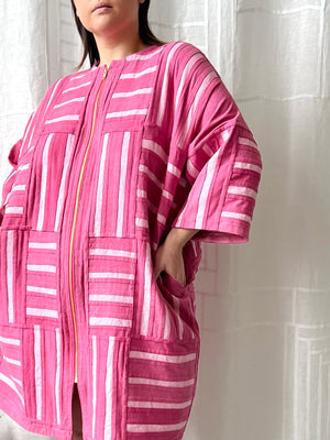 
                  
                    Load image into Gallery viewer, pink cochineal silk and linen zip dress
                  
                