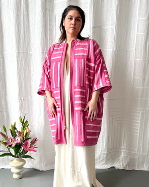 
                  
                    Load image into Gallery viewer, pink cochineal silk and linen zip dress
                  
                