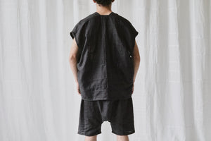 
                  
                    Load image into Gallery viewer, black linen long drop crotch shorts
                  
                